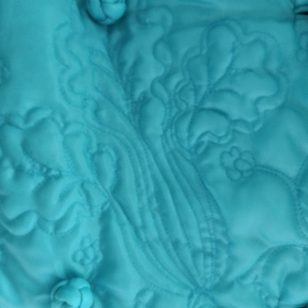 NOS, VTG 1950S CHARLES & CO." MADE IN HONG KONG TURQUOISE TRAPUNTO QUITED ROBE ! - Picture 7 of 16